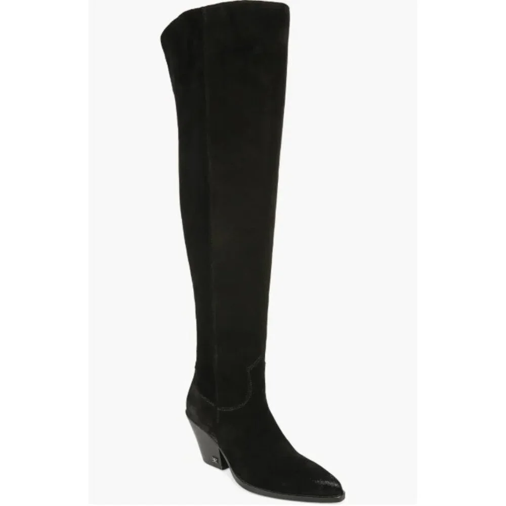 Sam Edelman Julee Pointe Toe Black Suede Leather Over The Knee Boots SZ 8 NEW